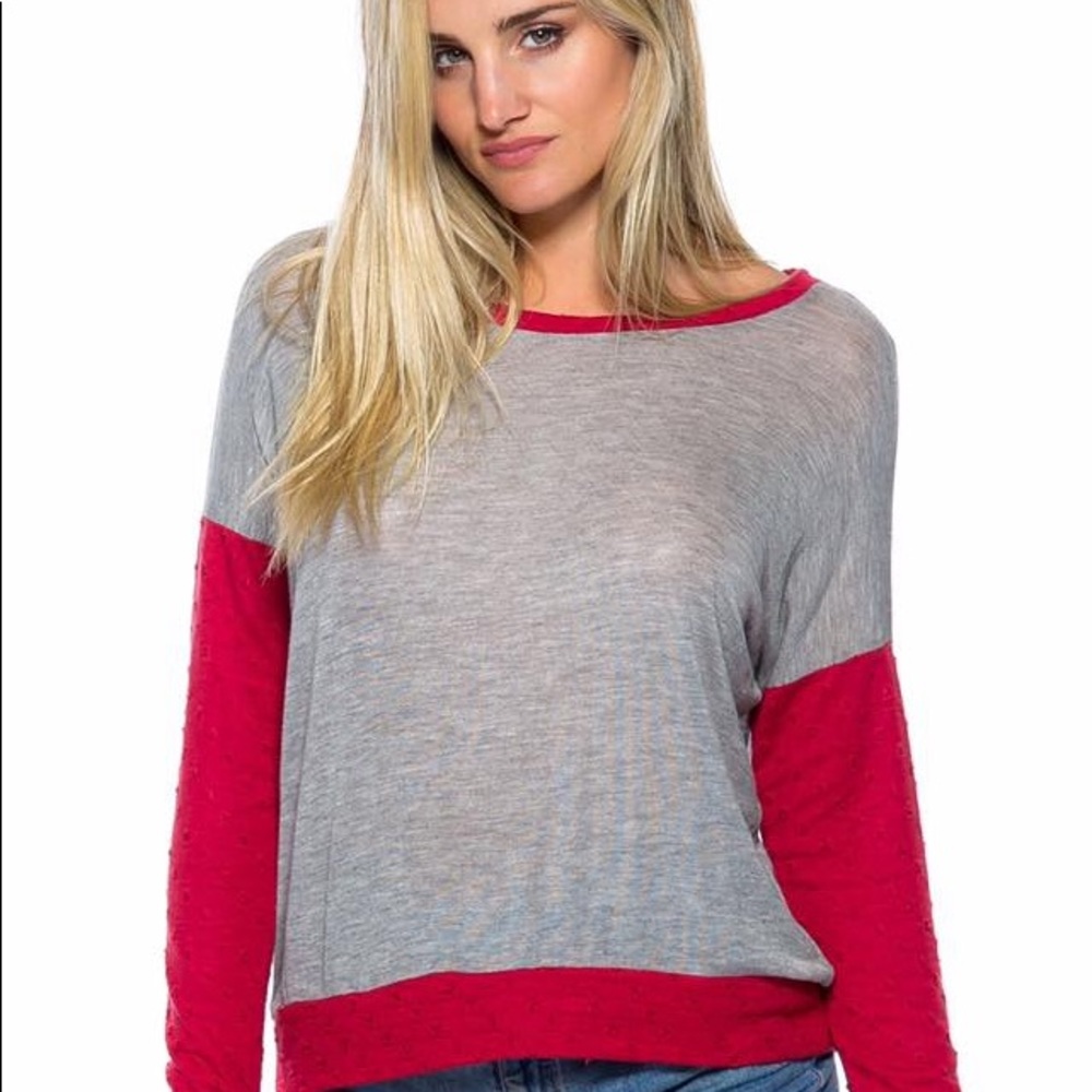 Lightweight knit grey and red top